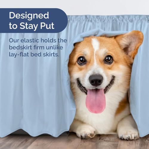 Image of Bed Skirt - Wrap Around Dust Ruffle Bed Frame Cover with Easy Fit Elastic Strap, Double Size 24 Inch Inch Drop, Microfiber Pleated, Machine Washable | Light Blue, (72inchx72inch)