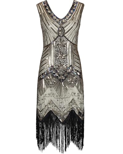 Ro Rox Vestido de Noche de los años 20, Vestido Largo de Verano, Estilo Vintage Gloria, Vestido de cóctel, Mujer, Great Gatsby Retro, champán, L