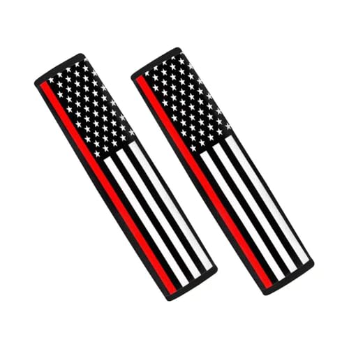 2-Pack USA Flag Thin Red Line Car Seat Belt Pads – Premium Soft Fabric, Comfortable and Supportive – Ideal for Cars, Trucks, SUVs – Show Your Support for Firefighters