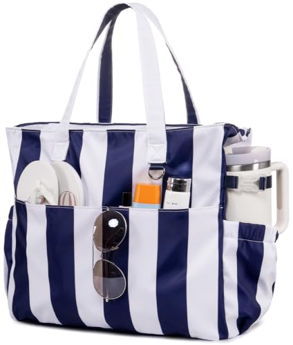 Image of LEDAOU Beach Bag Waterproof Sandproof Women Beach Tote Pool Bag with Zipper for Swim Gym Grocery Travel with Wet Pocket | Sandproof
