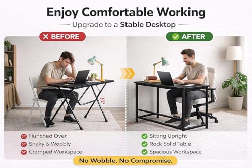 Image of Portable Wood & Metal Computer Desk | Foldable Modern Writing | Multipurpose Study Table Best for Home, School, Office Work & More | Ideal for Kids & Adults