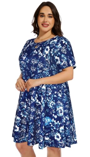 Image of elescat Plus Size Summer Dresses for Women Casual Short Sleeve Pockets Loose Oversized T Shirt Sundress 2026