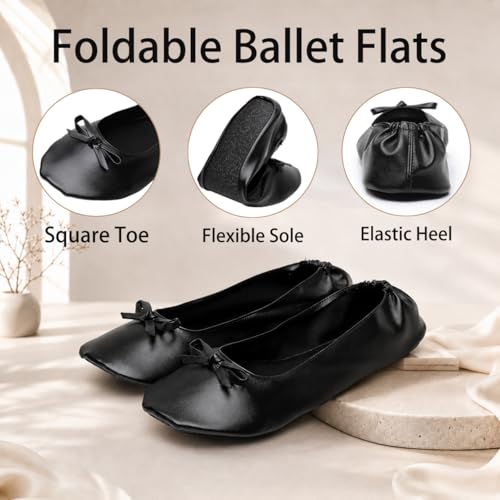 Image of Foldable Flats for Women, Foldable Ballet Flats Shoes for Purse, Portable Roll Up Shoes with Zipper Pouch, Stylish Comfortable & Non-Slip Portable Women Flat for Weddings, Office, Travel
