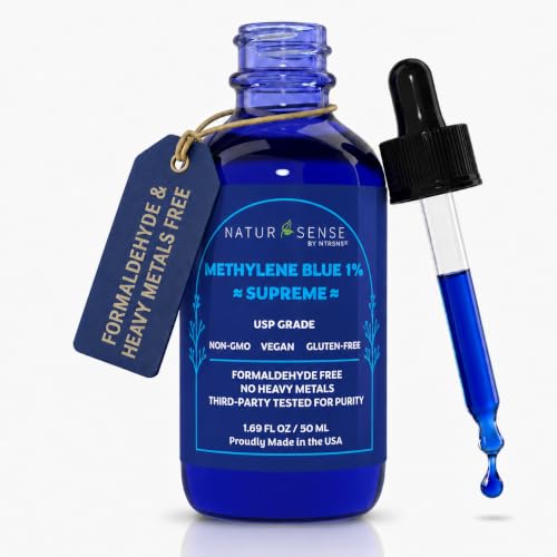 Methylene Blue 1% Drops - USP Pharmaceutical Grade Solution - NaturSense | Third-party tested for purity - formaldehyde- heavy-metal- &amp; alcohol-free - in a protective glass dropper bottle, USA made