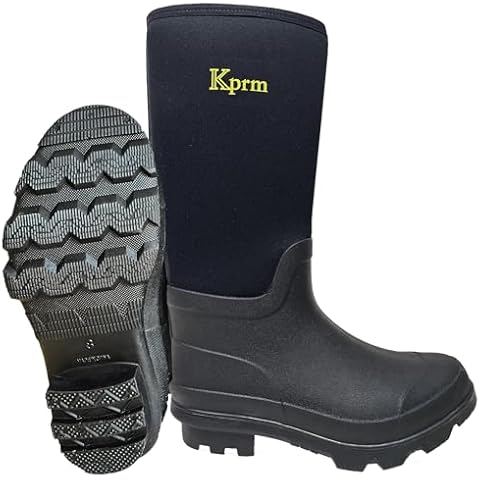 Kprm Rubber Rain Boots for Men Waterproof Lightweight Durable Neoprene Men's Work Boot Insulated for Mud Muck Outdoor Size 11 Black Cover