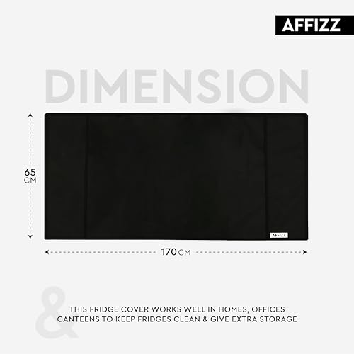 Image of Fridge Cover Top for Double Door Refrigerator - Washable, Water-Resistant Polyester Refrigerator Cover Top with 6 Side Pockets for Kitchen Accessories, Dustproof (Black)