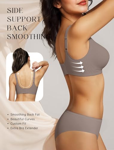 LetsJoli Wireless Seamless Bras for Women No Underwire Push Up Scalloped V Neck Full Coverage Support Bralettes Everyday Bras Gray - Image 4