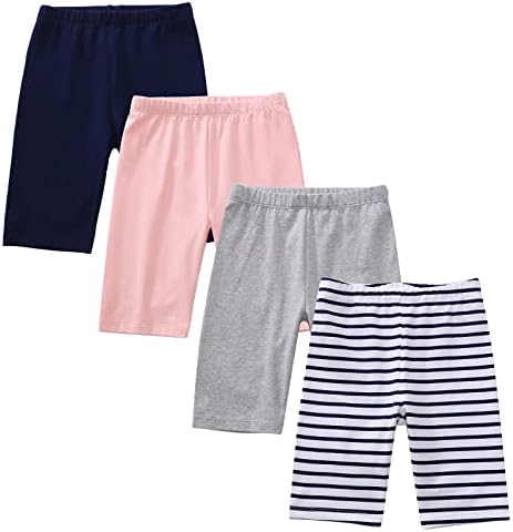GLASH Kids Girls Athletic Shorts 4-Pack Bike and Dance Shorts, Stripe, Size 8 Medium