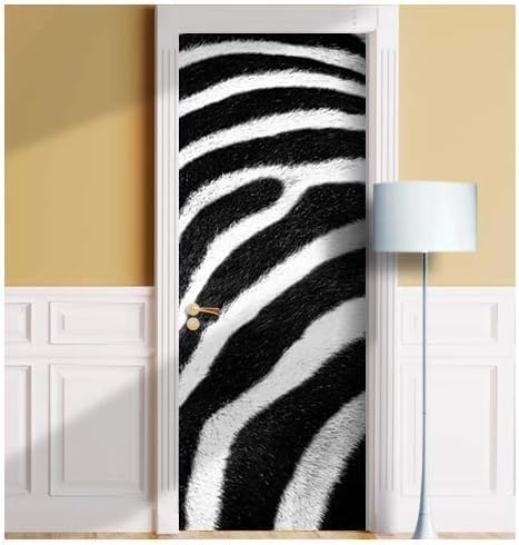 Adesivi per Porte Stampa Zebra Adesivi per Porte Interne Autoadesivo In Bianco E Nero Adesivo Porta Fotomurali Autoadesiva Poster Murale per Soggiorno Camera da letto Decorazione 77 x 200 cm E1913