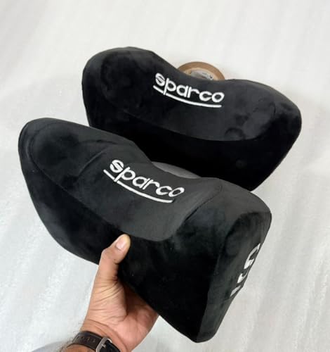 Image of AUTO MT 2PC Sparco Neckrest Pillow Universal Comfortable Head-Rest Neck-Rest Pillow Adjustable Pillow Cervical Universal (2PC Black Big NECKREST PILOWW)