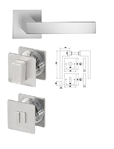 Preisvergleich Produktbild Türdrücker, Türgriff, Türklinke, eckig, BB, PZ, WC, Edelstahl, Flachrosette (WC)