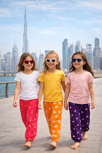 Image of T2F Girls Cotton Regular Fit Printed Track Pant (Pack of 5)