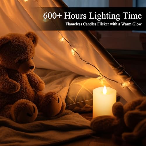 Image of 3x4 Flickering Flameless Candles Set of 1,Real Wax Pillar LED Candles with Battery,with Timer,4 inch Flameless Candles with Remote,for Christmas /Halloween /Party /Wedding,Ivory