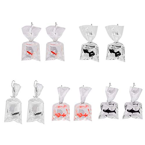 4/5 Paires Funny Acrylic Goldfish Starfish Earrings Water Bag Shaped Dangle Hook Earrings Plastic Koi Fish Charm Cute Dangle Earrings Jewelry Gift Colorful Resin Goldfish Flower Bag Earrings-5 Pairs