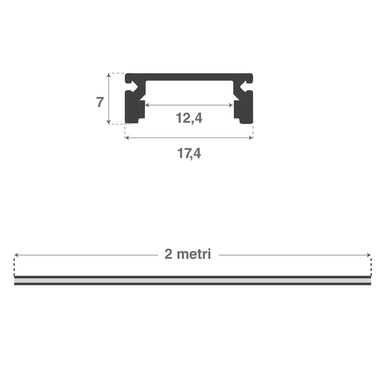 Eurocali Profilo Alluminio per Strisce LED Nero con copertura Professionale Nera Made in Italy MedusaFlex in Policarbonato - Pacco da 10 pezzi (20m) - 2000 x 17.4 x 7mm - Cover standard nera inclusa