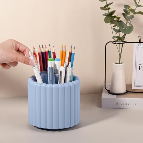 Image of Anyoifax 360 Rotating Pen Holder 7 Slots Desk Organizer Removable Pencil Cup Plastic Art Supplies and Accessories Desktop Storage Box Caddy for Office, School, Home (Blue)