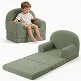 Garvee 2-in-1 Kindersofa & Loungesessel, Faltbar Kinder Sofa, Weiches Teddyfleece Kindersessel mit Abnehmbarem Bezug, Klappbarer Kindercouch als Liege, Kinder - Grün
