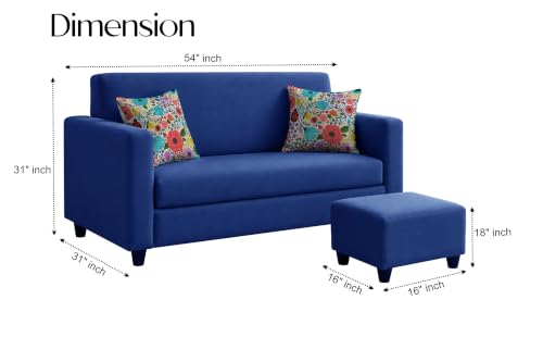 Image of Rosebell 2 Seater Sofa with Ottoman | Living Room Couch | with Printed Cushions | Sofa for Home, Apartment & Office-Blue Color