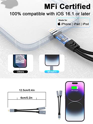Iphone Headphone And Charger Adapter 2-In-1 Lightning To 3.5Mm Aux Audio + Lightning Charger Splitter Dongle For Iphone 14/13/12/11 Pro Max/Pro/Plus/Mini/Xr/Xs/8/7 Plus-Apple Mfi Certified #TOP2