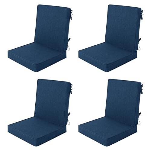 Image of Outdoor Chair Cushions, Water-Resistant & Fade-Resistant, Patio Furniture Lawn Dining Chair Seat Replacement with Mid Back, Ties Zipper, Removable Cover, 18 x 16.5 Inch, Set of 4, Navy Blue
