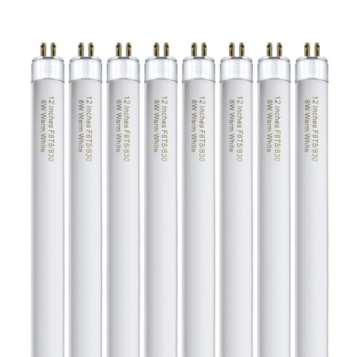 Konideke 8 Pack F8T5/WW Fluorescent Bulbs Warm White 3000K 12 inch Under Cabinet Light Bulb T5 8 Watt Fluorescent Tube Soft White G5 Mini Bi 460 Lumens No Dimmable