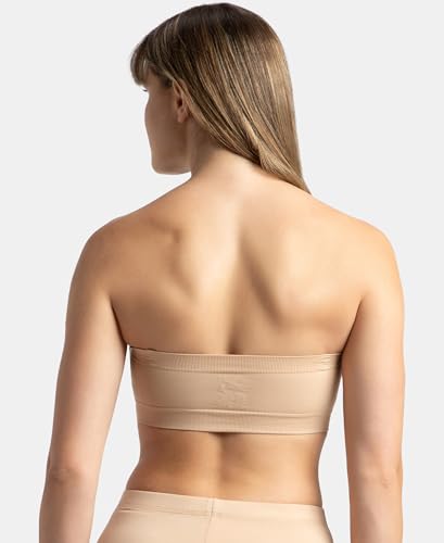 Image of Jockey 1545 Women's Wirefree Padded Micro Touch Nylon Elastane Stretch Full Coverage Bandeau Bra with Removeable Pads and Detachable Transparent Straps