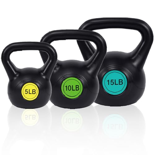 OLIXIS 3-Piece Kettlebell Set with Wide Grip - Perfect for Home Gym Strength Training & Workouts...