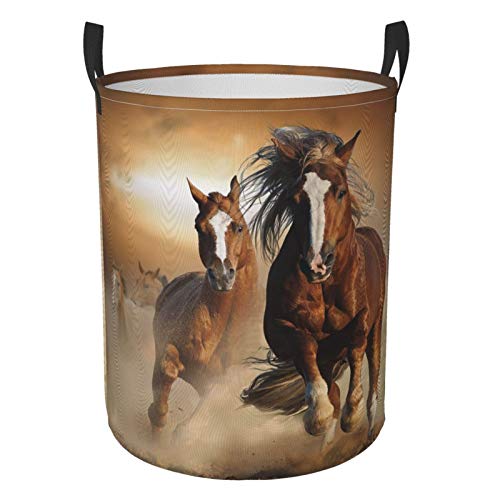 FeHuew Cesta plegable para ropa sucia, dos caballos castaños corriendo con asa, cesta de tela impermeable, cestas de almacenamiento de lavandería, organizador grande para ropa sucia, juguetes, baño