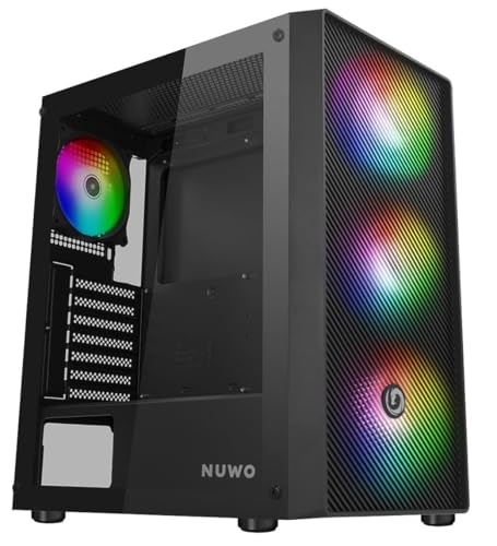 Nuwo Rodan R603 Nero Case PC Gaming Mid Tower ATX, Micro-ATX, mini-ITX, 4 Ventole LED ARGB Indirizzabile da 120mm Preinstallate - Frontale Mesh e Pannello Laterale in Vetro Temperato