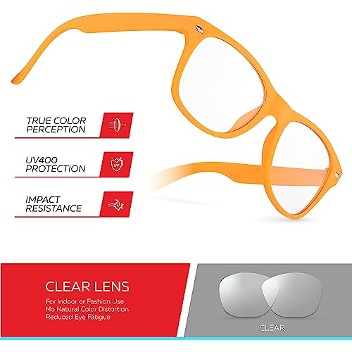 Image of Retro Rewind Kids Nerd Costume Clear Lens Non-Prescription Fake Glasses for Children Age 3-10 | Fun Colors, Rubberized Frame, UV Protection Shatterproof Lens, Square Kids Toddler Shades for Beach, Travel, Everyday