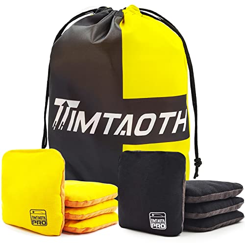 Timtaoth Dual Sided Corn Hole Bags Professional Cornhole Bags Set of 8 Regulation Size Weight Pro Corn Hole Bean Bags Slick and Stick,Black and Yellow