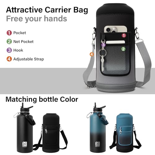 Insulated Water Bottle | Thickened Stainless Steel for Gym and Hiking with Straw, Carrier Bag, Handle Strap | BPA-Free 87 oz