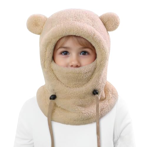 Jastore - Jastore Kids Ski Balaclava for Boys Girl Winter Hat for Kids Toddle Warm Balaclava Hood Neck Scarf, Khaki, 3-10 Years