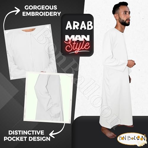 White Thoub Saudi UAE Mens Desert Style Men Thobe Jilbab Galabeya Jelbab Abaya Robe Daffah Dishdasha Islamic Kaftan Juba Islam Arab Jalabiya Middle East Modest Clothing (60")2