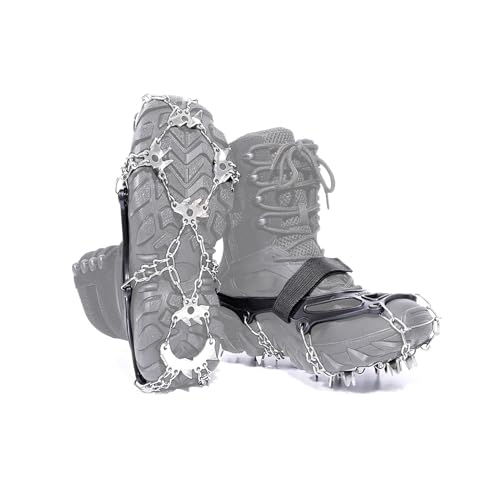 Vitare Crampones, 24 Dientes Crampones de Dientes de Acero Inoxidable, Crampones Ligeros, Mini Crampones y Antideslizantes, Ice Spikes for Winter Outdoor Escalada Montañismo Trekking– L