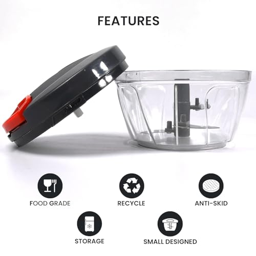 Image of Chopper for Kitchen, Vegetable Cutting, Chopper for Vegetable Use, Hand Chopper, Cutter with 3 Blades for Chopping (Grey 450-ML)