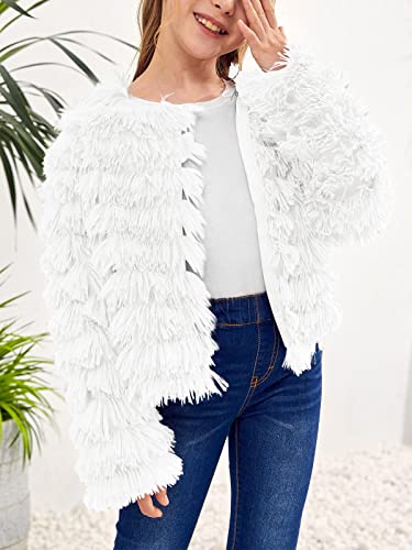 Image of Inorin Girls Open Front Cardigan Faux Fur Coat Warm Fuzzy Trendy Winter Vintage Parka Shaggy Party Outerwear Jackets Tops