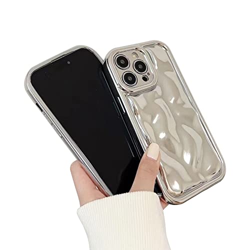 Designer 13 Pro Max Cute Phone Cases - 3D Phone Cases Pleats Wave Mirror Phone Case Glitter Iphone Cases,13 Pro Max 6.7" Soft Tpu Shockproof Phone Cover For Women Men,Slivery #TOP2