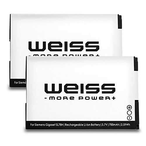 2X Weiss Akku für Siemens Gigaset SL78H SL400 SL400H SL400A GO SL780 SL785 UVM. 700mAh [ersetzt: V30145-K1310K-X445] Li-Ion Cover
