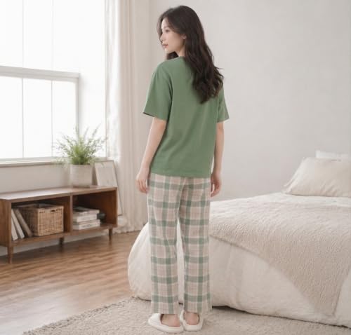 Image of Women's Korean Style Looper Fabric Nightsuit Set | Cute Print Half Sleeve T-Shirt & Pajama Set | Soft Comfortable Nightwear & Loungewear for Women
