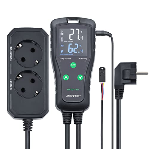 Temperatur Feuchtigkeitsregler Outlet Plug-in Thermostat Reptile Feuchtigkeitsregler Gewächshaus Thermostat Zweistufiger vorverdrahteter elektronischer Temperatur Feuchtigkeitsregler Cover