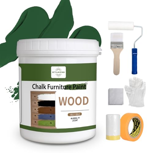 Waterbased Wood Paint - Dark Green, 50-80sq.ft, Self Brushing, Furniture