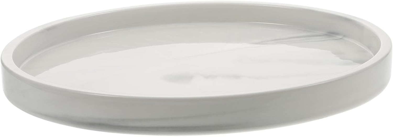 25cm Grey Marble Pattern Ceramic Storage Tray Multifunctional Jewelry and Cosmetic Organizer Stylish Sundries Holder for Home and Travel