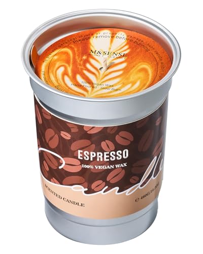 M&SENSE Duftkerzen Coffee, 460g Espresso Kaffee Kerze, Herbst Kerze Brenndauer bis 99 Std. Vegan Natürliche Sojakerze, Duftkerze mit Kaffee für Kaffeeliebhaber, Männer, Frauen