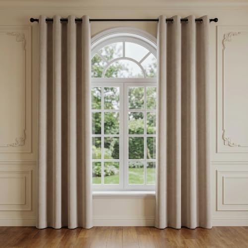 LOSIVISHE Faux Linen Blackout Curtains, Grommet Top Drapes for Bedroom