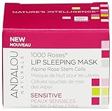 Andalou Naturals Mask 1000 ROSES, Overnight Sleeping Mask for Dry, Chapped Lips, Plumping, Hydrating & Soothing Balm with Alpine Rose Stem Cells, Vegan & Cruelty-Free, 0.42 O