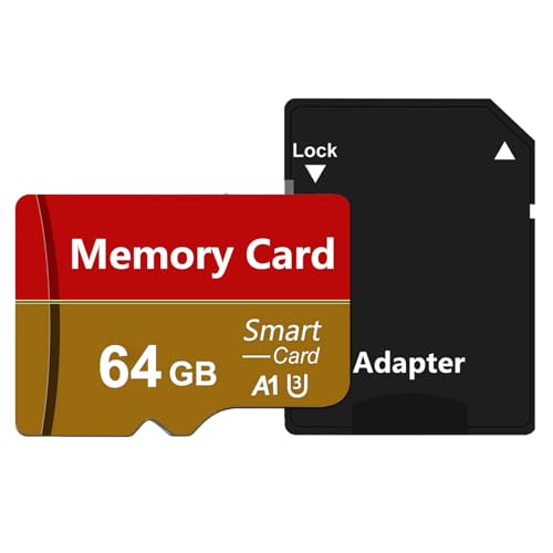 Tarjetas SD de 64 GB con Adaptador, Alta Velocidad Memory Card, Gran Capacidad Portátil TF Card para Gopro Cámara Teléfonos, Smartphones, Drones, Tabletas (64, GB)