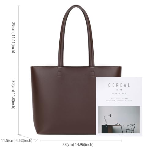 MEEGIRL Ladies Tote Bags Simple PU Leather Handbags Work School Shopping Bags for Women with Zip and Inner Pocket (Coffee) - Image 3