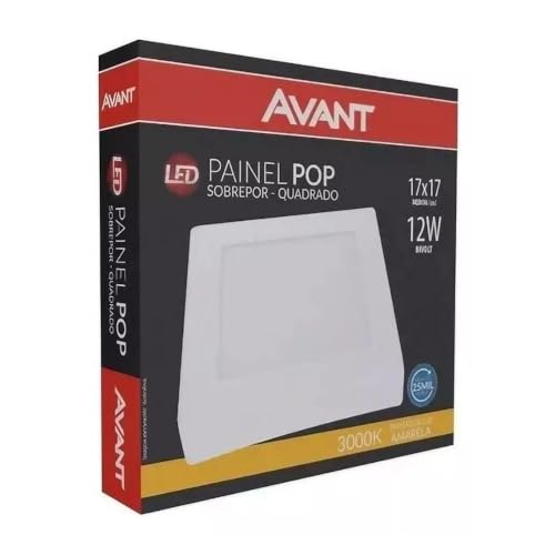 Painel Plafon LED 12W de Sobrepor Quadrado 17cm, Bivolt, 3000k Branco Quente, Avant