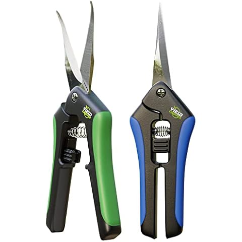 Hydroponic 2Pack Microtip Straight blade/Curved Blade Flower Leaf Trimmer Pruning Shears by Yieldcropper Cover